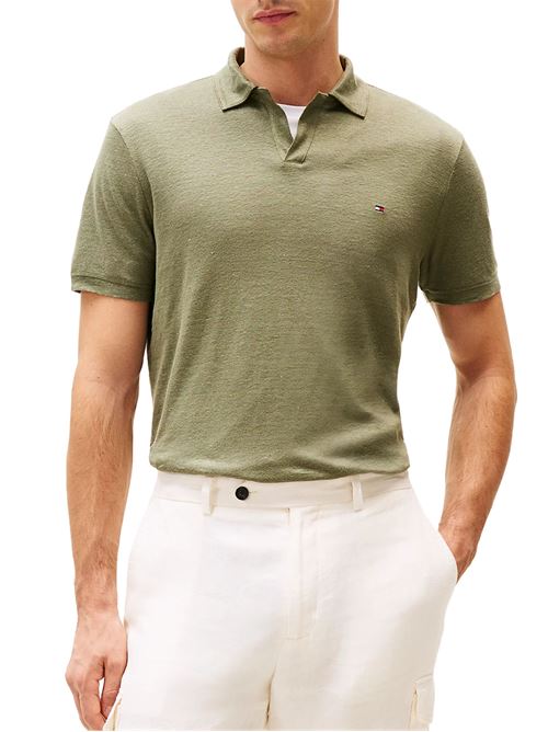 Polo uomo verde militare in lino Tommy Hilfiger | MW0MW38476PLI